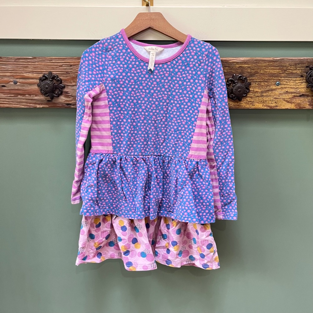 Matilda Jane Girls Purple Pink Floral Striped Tiered Long Sleeve Dress Size 8